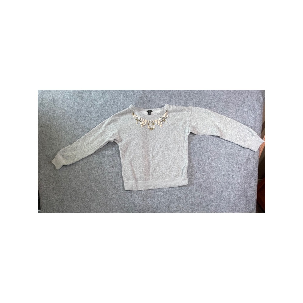 Ann Taylor Petite Gray Embellished Sweatshirt Faux Pearl Crystal Crew Neck SP